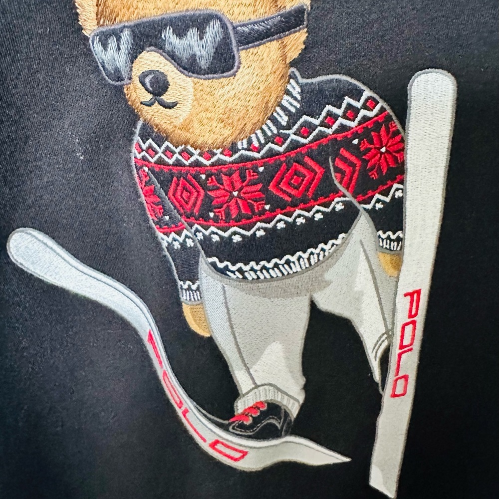 Polo Ralph Lauren Black crew neck Sweater with Skiing Bear Embroidery - Picture 3 of 8